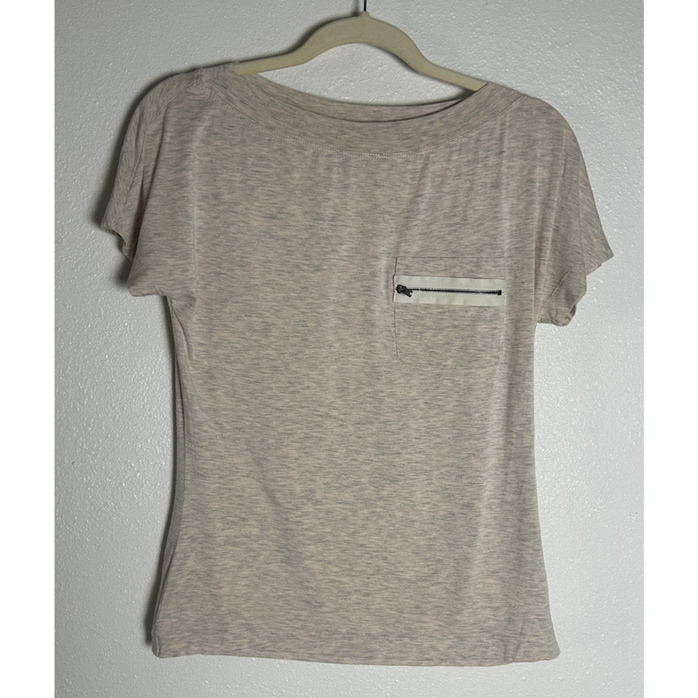 St John T Shirt Beige Short Sleeve Zipper Pocket Capsule Essential Size Small